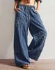 Jeans de Mujer Bordados de Cintura Alta Sueltos Casuales Cintura Elástica Pierna Ancha Largos de Denim Streetwear