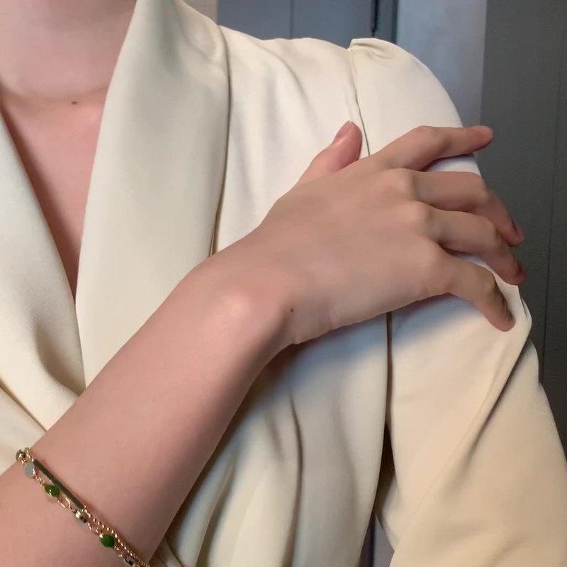 French Retro Romantic Double Metal Gold Bracelet for Woman 2021 New Fashion Jewelry Party Unusual Oval Green Crystal Bracelet