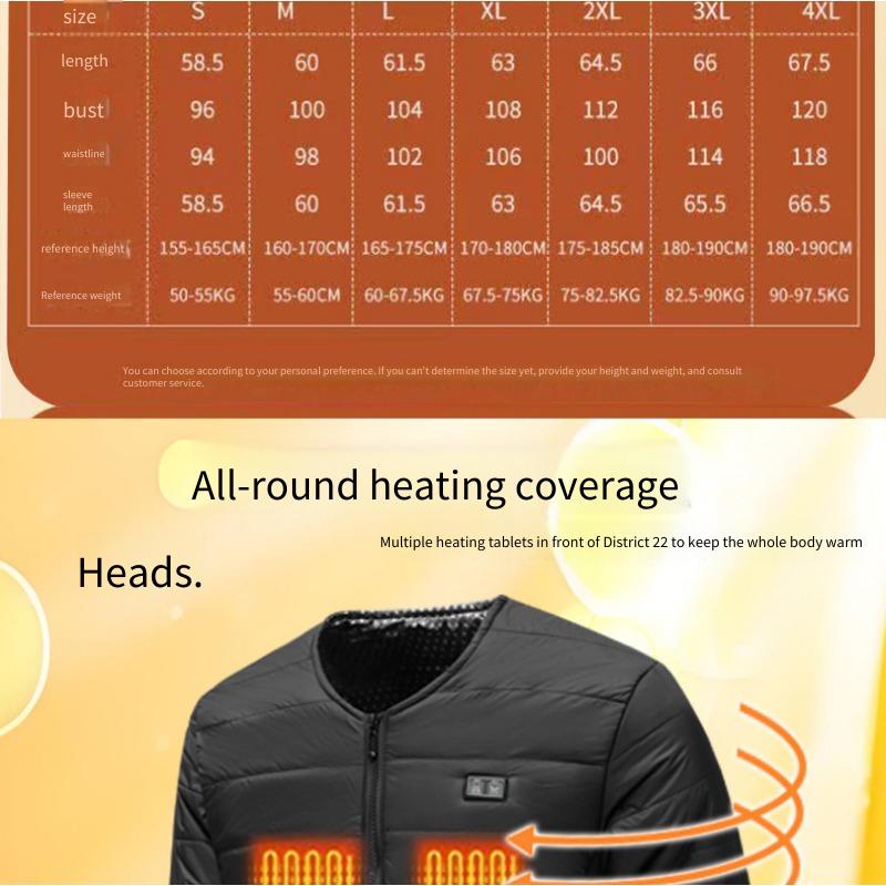 Winter New Dual-Control Zone 22 Smart Heated Cotton Jacket Electric Heated Vest for Men