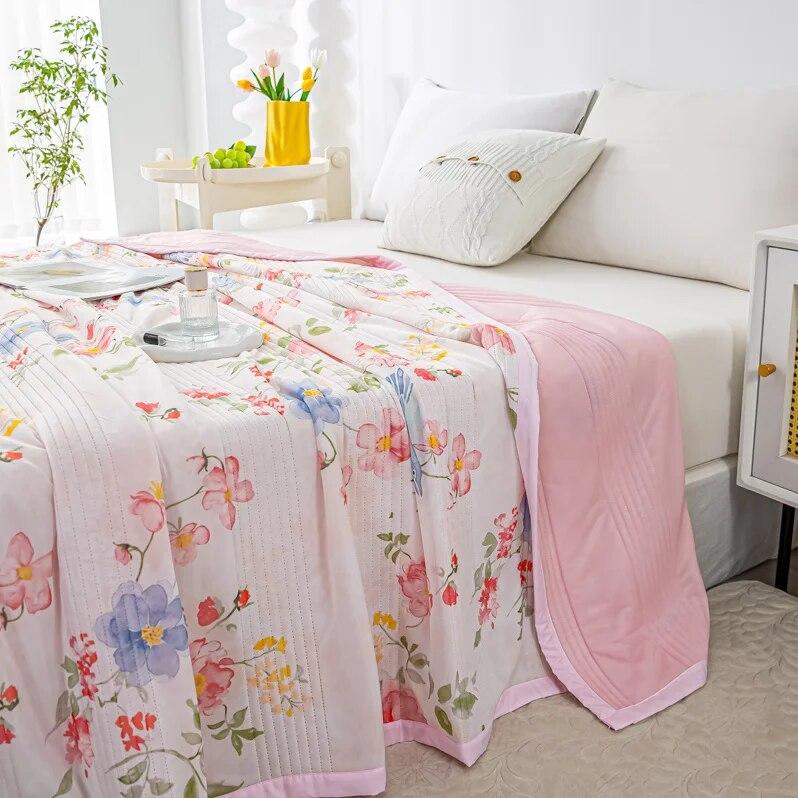 Air Condition Thin Blanket Summer Quilt Cover Cool Summer Cotton Quilt King Size Lace Free Shipping Down Blue Bedding Set Washed