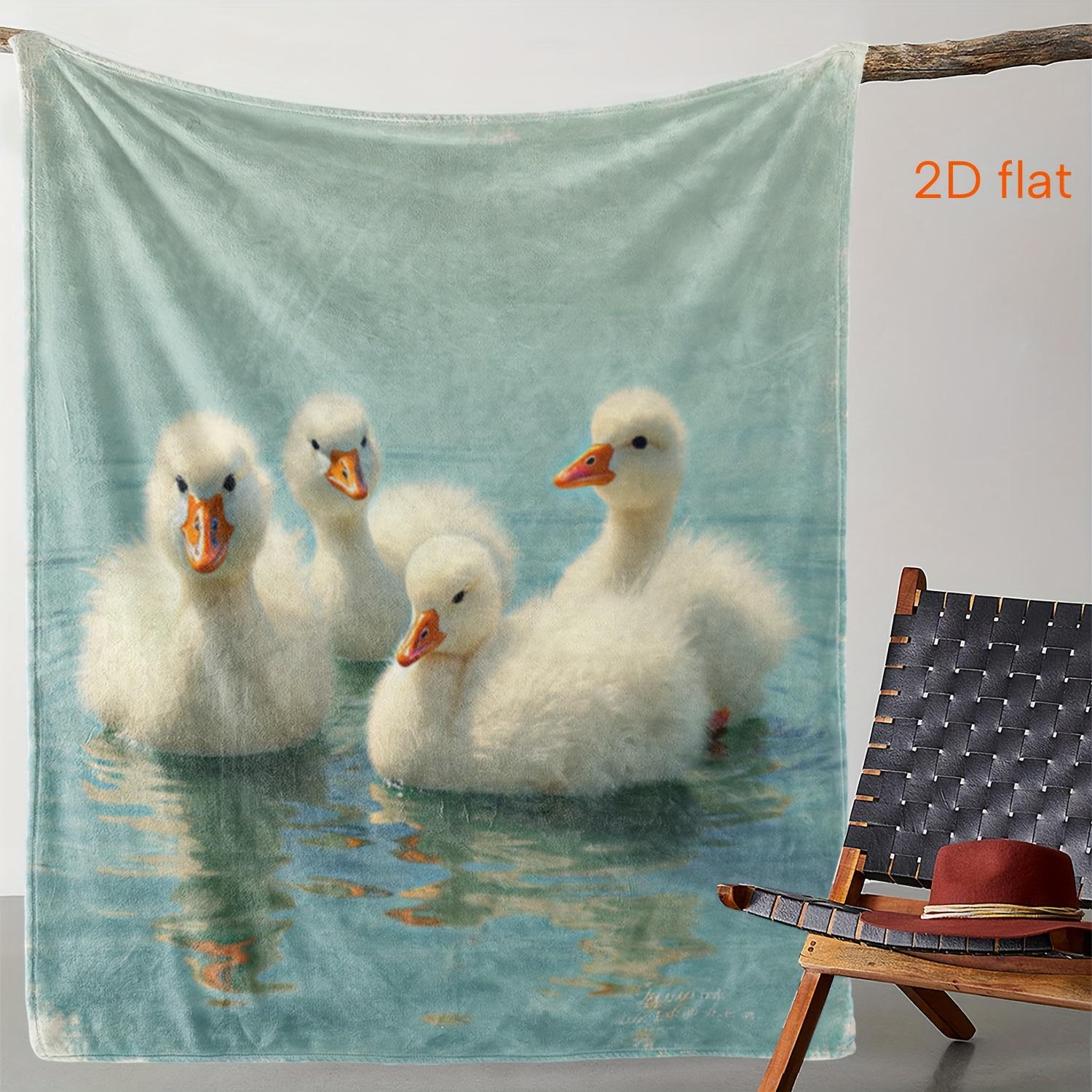

1pc Vintage-Style Flannel Blanket with Cute Duckling Print - Soft Warm All-Season Throw for Sofa, Bed, Car, Office & Camping 130x150cm