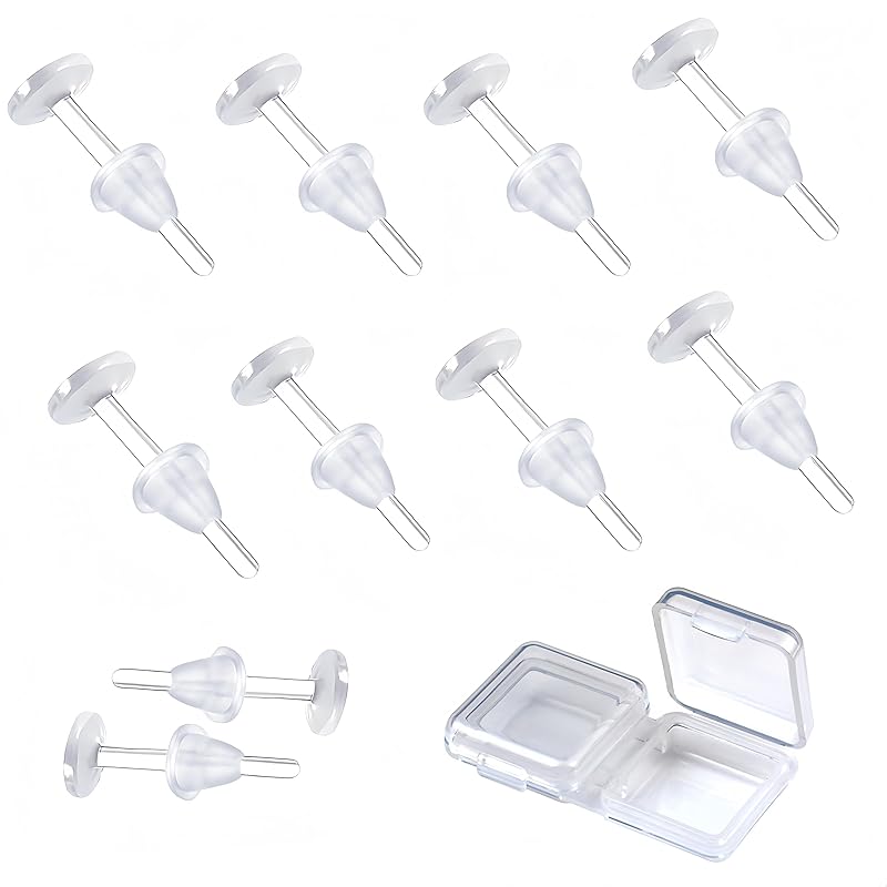 

[Geeloa] secret earrings transparent earrings Medical resin earrings [10 earrings + 10 catches] Leave it on cartilage piercing Compatible with metal