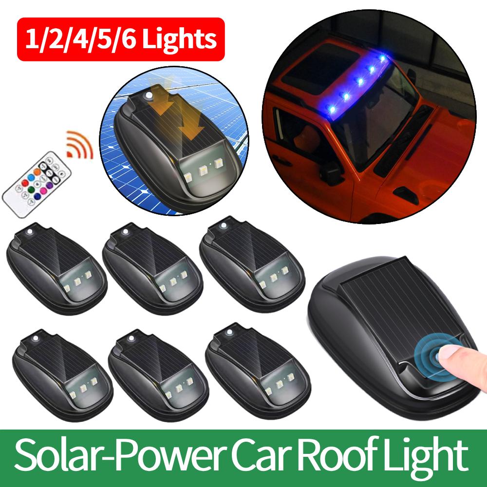 1-6 Lights Solar-Power Car Roof Light with RC Punch-Free Wireless Flashing Lights RGB Solar Powered Strobe Pilot Light Car Decor