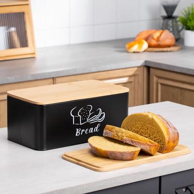 Bamboo Lid Metal Bread Box