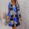 Women's Fashion Spring Fall Colour Block Print Long Sleeve V-Neck Loose Waistline Casual Dresses