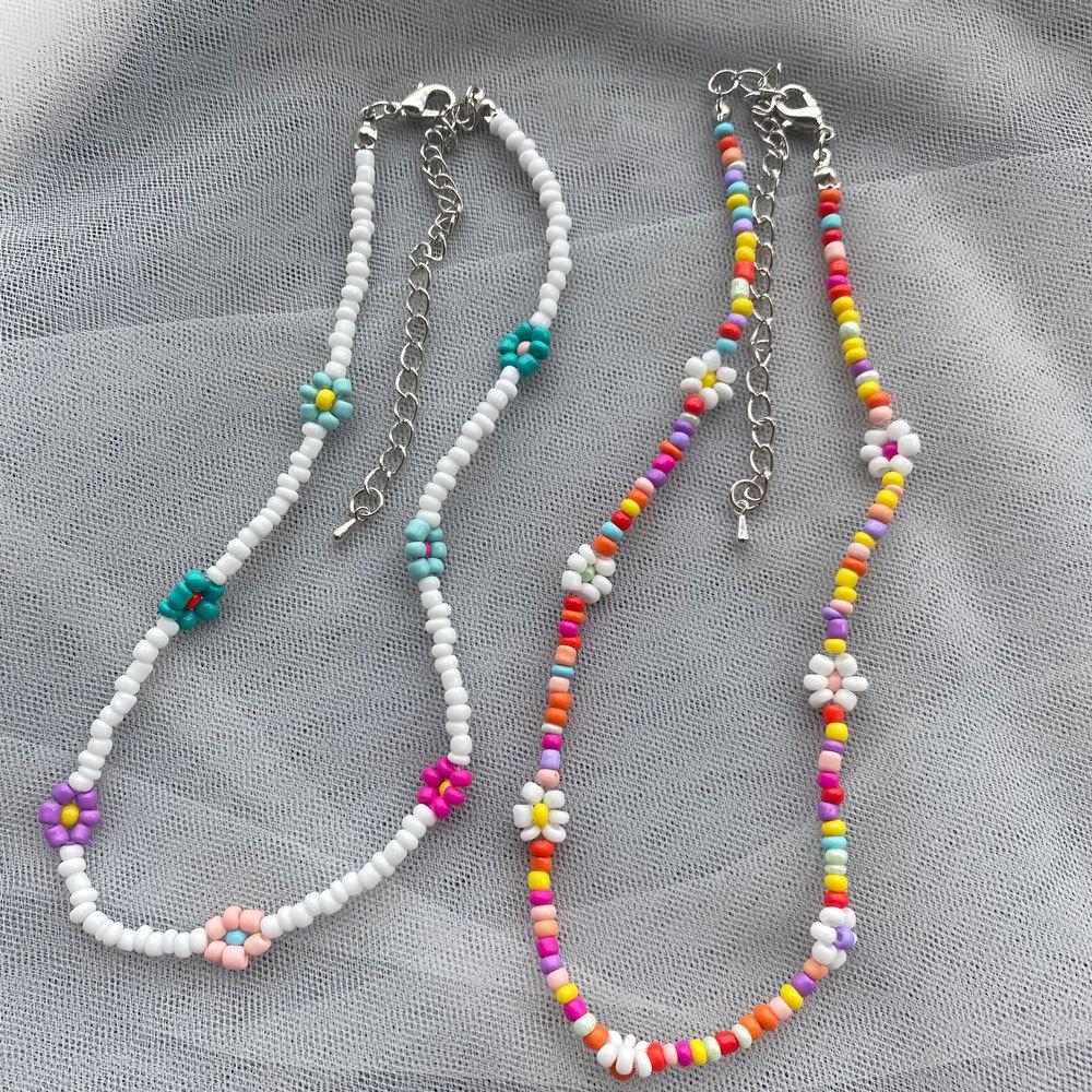 Bohemia Style Colorful Flower Beads Necklace for Women Girls Summer Vacation Decorations Necklace Beach Party Jewelry Gifts New