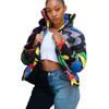 Unisex Long Sleeve Glossy Camouflage Bread Down Jacket Zipper Pockets Coat