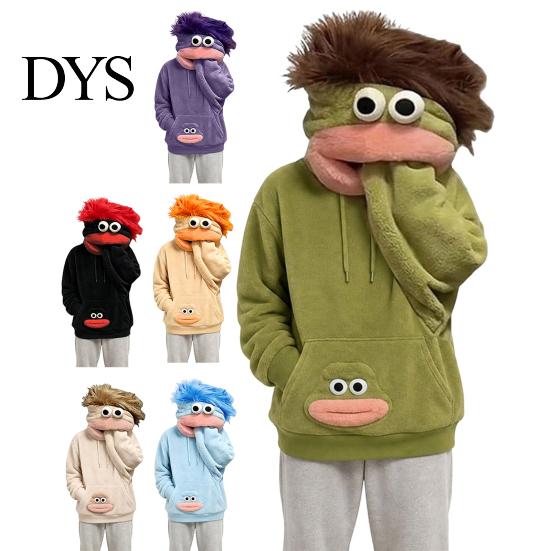 Halloween Party Outfits Big Mouth Creature Flannel Hoodie, Unisex Oversized Fleece Hooded Warm Winter Pullover Sweatshirt, Plush Top for Daily