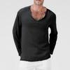Fashion Shirt New Breathable Cotton and Linen Ethnic Men's Solid Color V-neck Long-sleeved T-shirt
