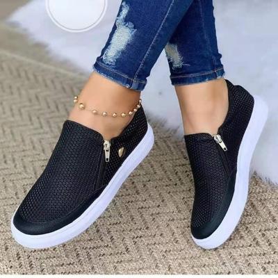Trend Comfortable Women Flat Shoes Slip On Flat Loafers Zip Leather Ladies Spring Autumn Platform Trend Female Flats