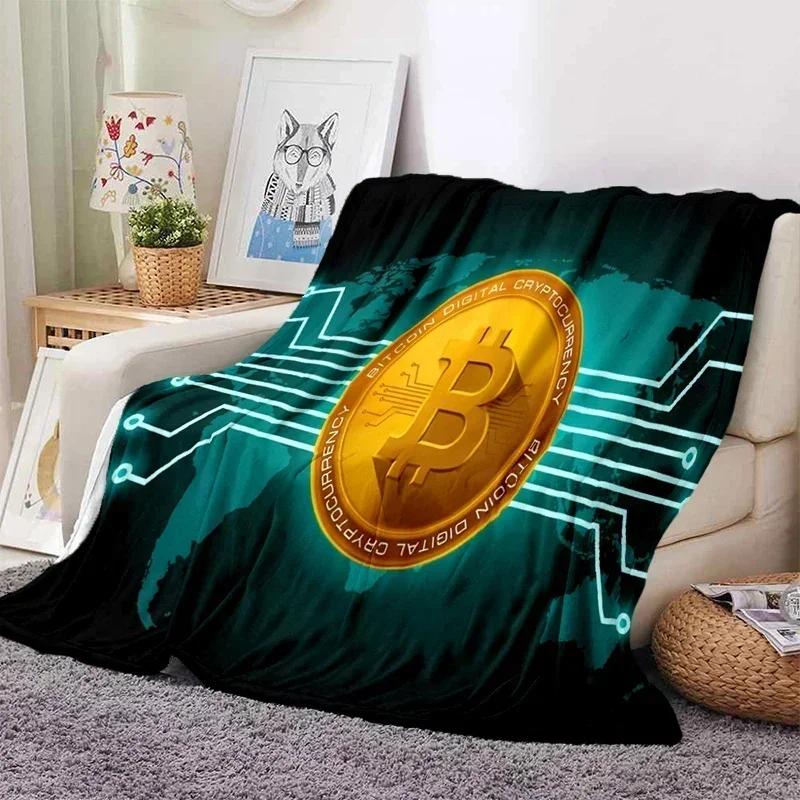 Bitcoin Soft Throw Blanket Game Blanket Bed Throw Blanket Warm Cartoon Printed Bedspread Bed Couch Sofa Birthday Gifts for Boys