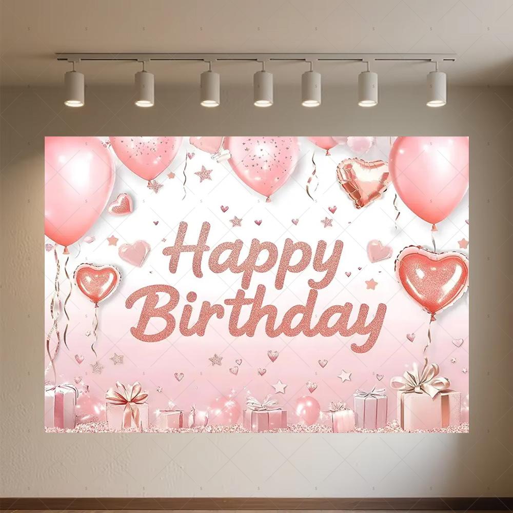 Crown Pink Balloons Background Banner Girls Birthday Party Decorations Flower Photography Backdrop Supplies Photo Shoot Props