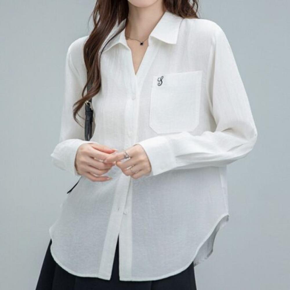 NaVaVa V Neck Collar Long sleeVe Shirt Pocket Embroidery Nb2918