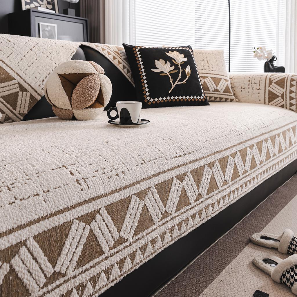 French Cream Wind Sofa Cushion, Universal In All Seasons, Non-Slip, High-End Sense, Straight Row Leather Sofa Seat Cushion Cover, Cloth Towel