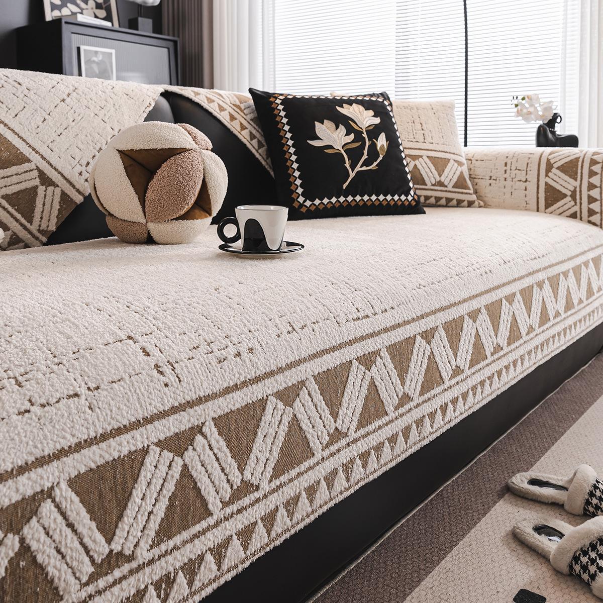 

French Cream Wind Sofa Cushion, Universal In All Seasons, Non-Slip, High-End Sense, Straight Row Leather Sofa Seat Cushion Cover, Cloth Towel 70*70cm