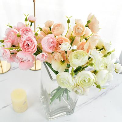 Small Tea Rose Lotus Bunch Fake Flower Simulation Artificial Camellia Hand Bouquet Decorative Ornament Wedding Photo Props