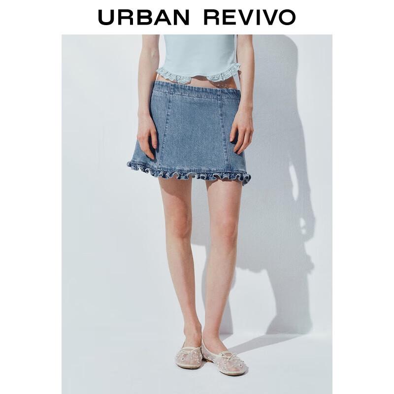 UR 2025 Autumn Retro Lace Denim Skirt L