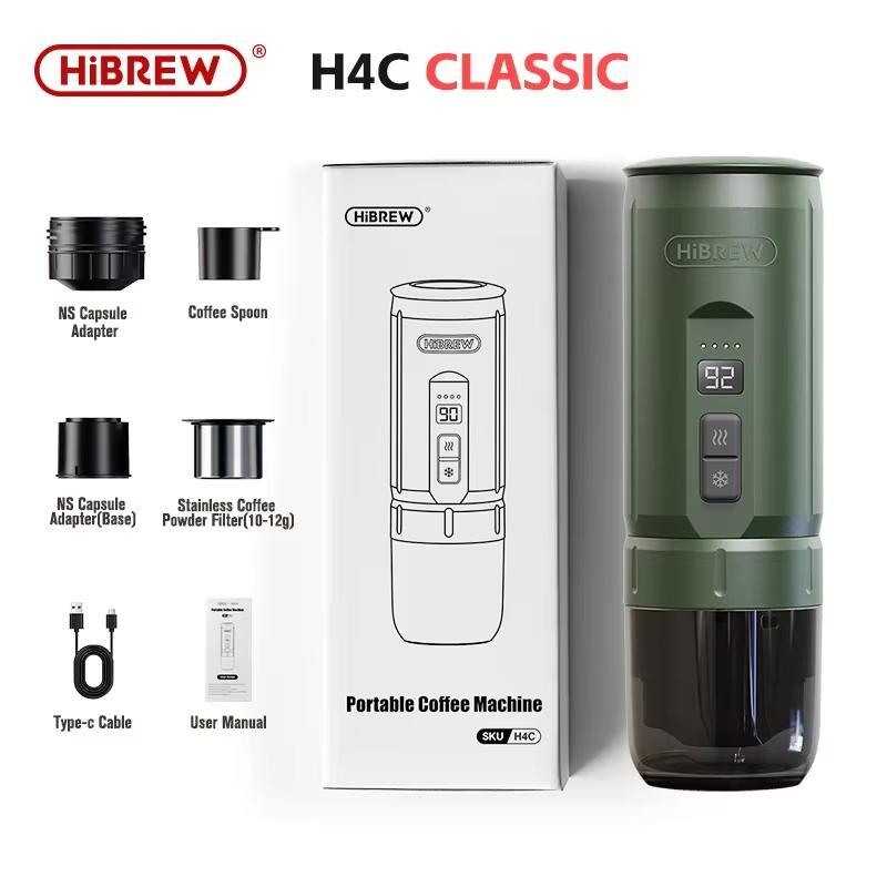New HiBREW New Portable Espresso Coffee Machine for Car & Home Camping Coffee Maker Fit Nespresso Dolce Capsule Powder H4C