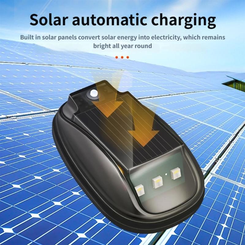 Solar LED Roof Top Strobe Light For Vehicle Emergency Warning No Wiring Needed Car Motorcycle Navigation Light