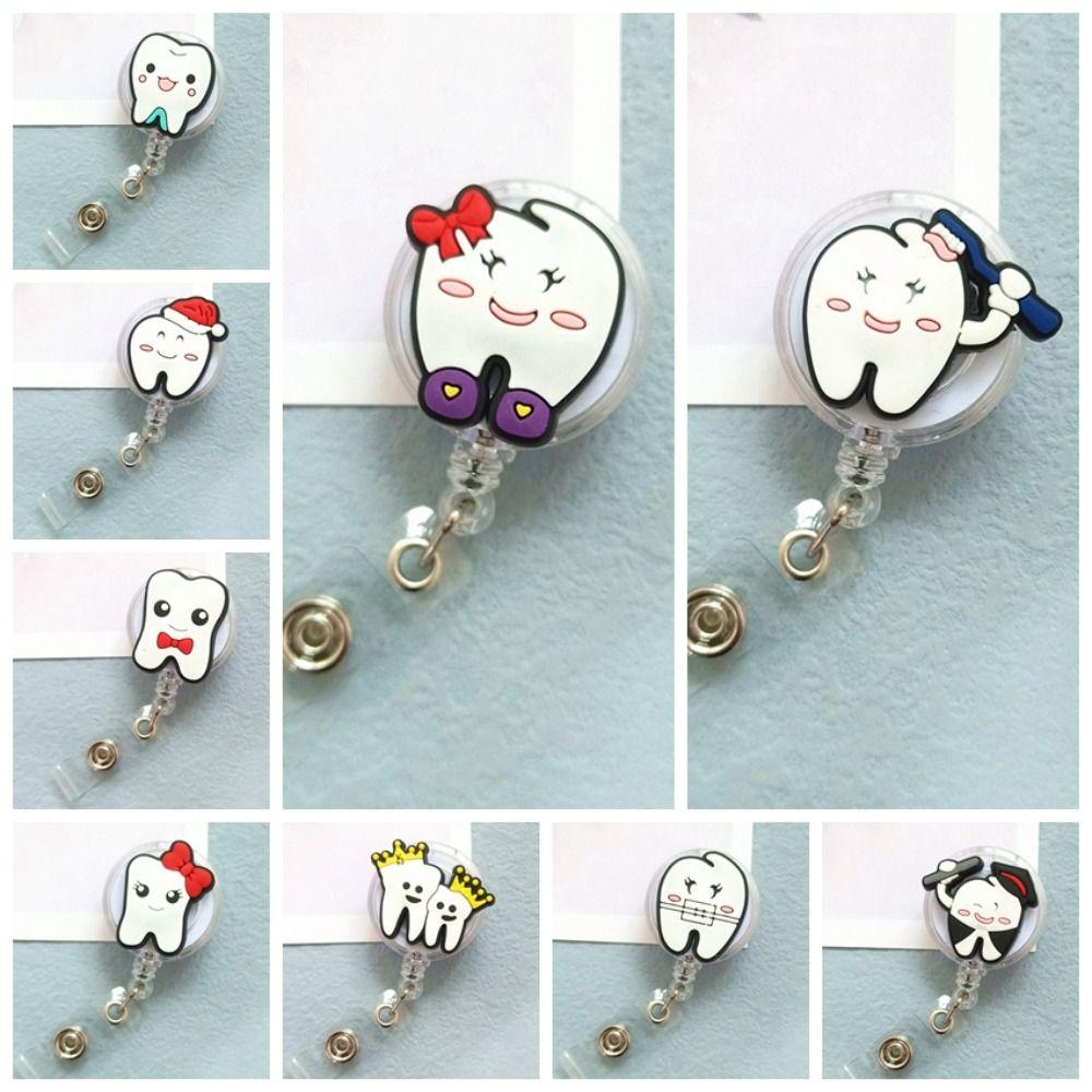 Teeth Shape Teeth Badge Holder Dentist ID Card Holder Retractable Badge Reel  Girl Boy