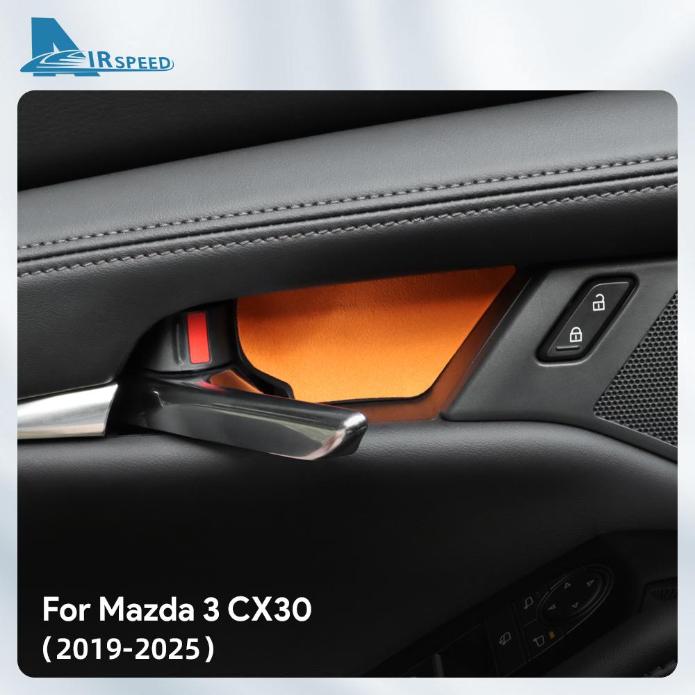 4PCS Top Suede Trim LHD RHD Sticker For Mazda 3 Axela CX30 CX-30 2019 2020 2021 2022 2023 2024 2025 Car Inner Door Bowl Panel