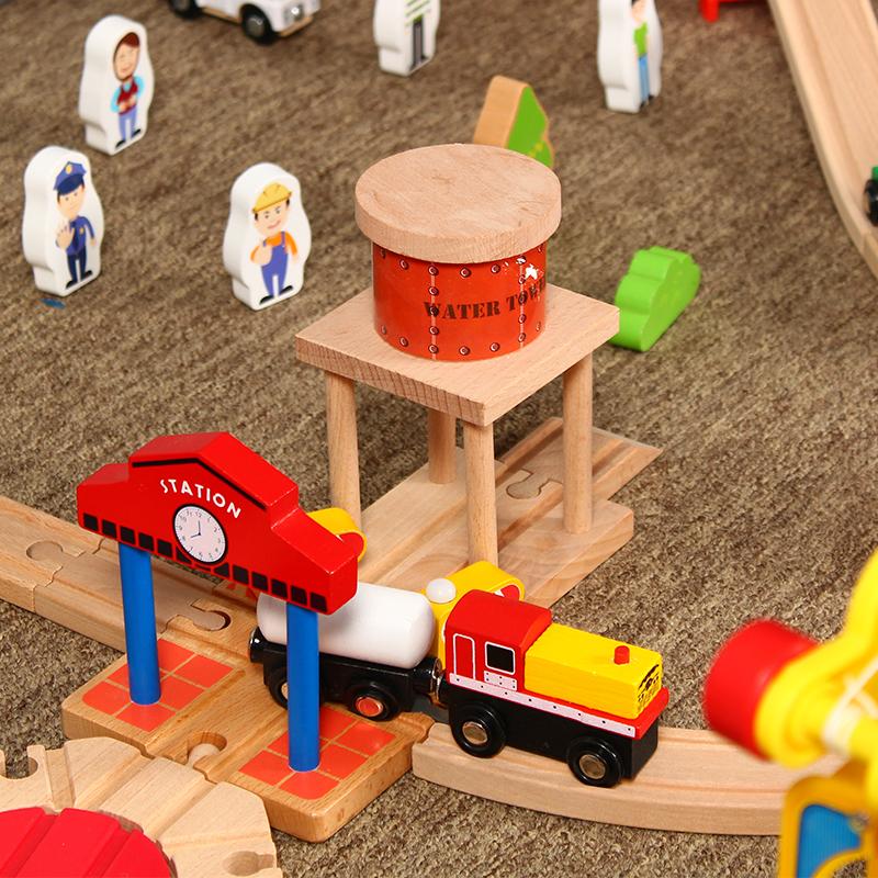 Wooden Track Set Big Scene Crane Cargo Transport Assembly Accessories Kids Toys Compatible Wooden Over Three Years Old