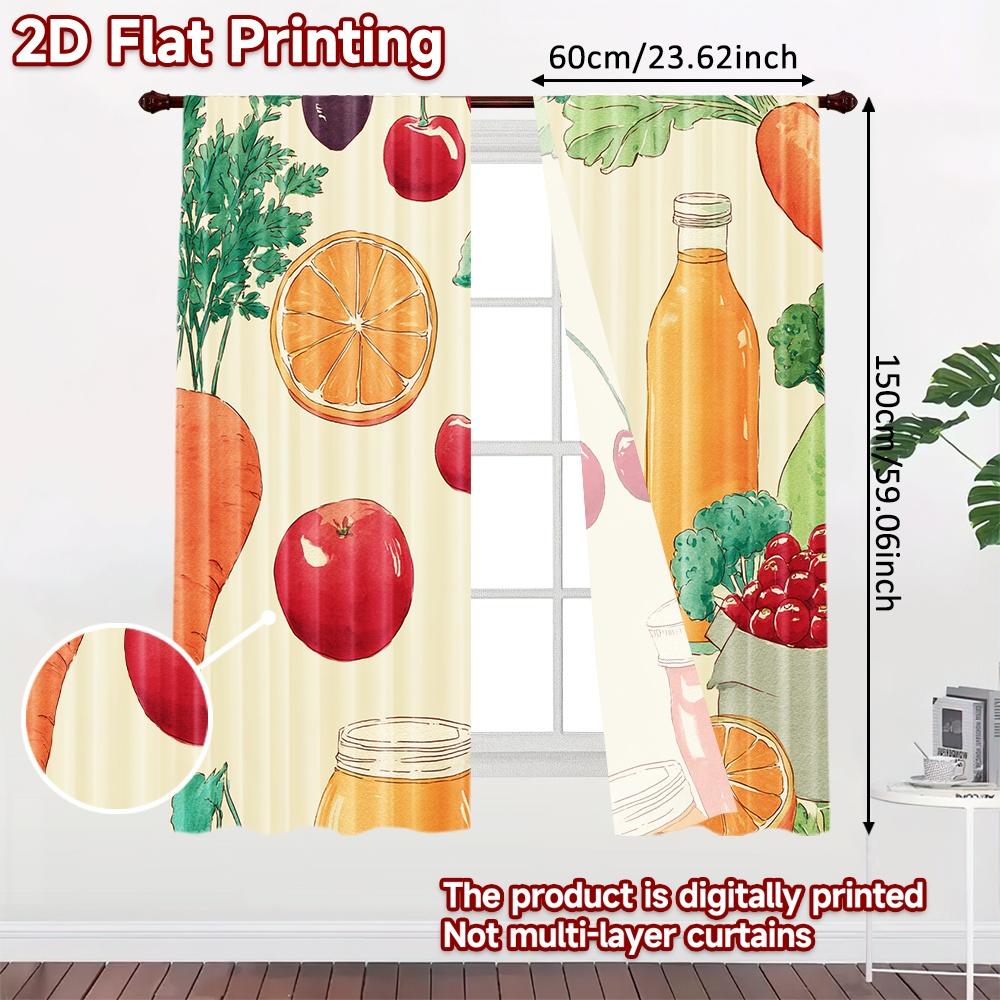 Set Of 2 Flat Printing Curtains Without Rod Fresh Market Ingredients Valentine Is Day Festival Creative Fabric Curtain Polyester