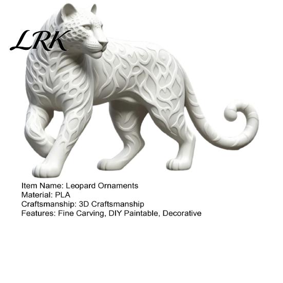Living Room Table Decor 3D Printed Leopard Statue, Walking Panther Figurine, Blank White DIY Modern Interior Accents Paint Animal Ornament for