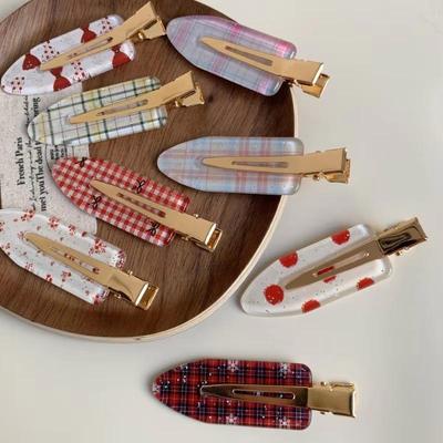 1PC New Korean Red Checkered Bow Pattern Hair Clip Cute Sweet Traceless Hairpin Duckbill Clip  Girl Hair Accessoires