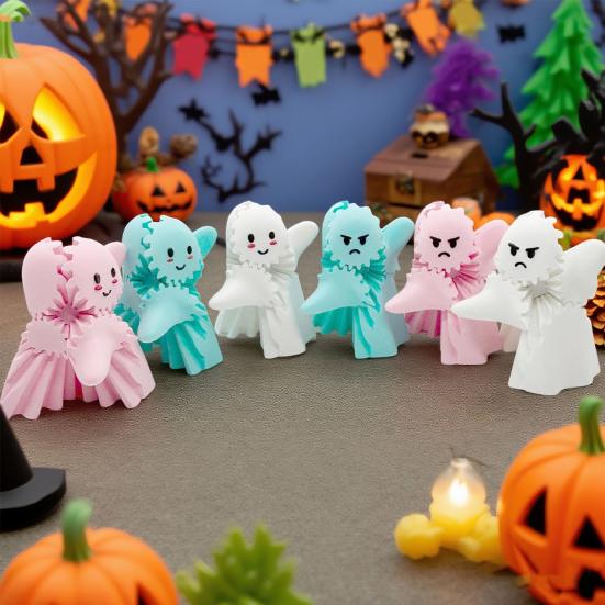 3D Printed Ghost Gear Cube Stress Anxiety Relief Halloween Cartoon Ghost Figurine Statue Fidget Toy Desktop Decoration Ornament