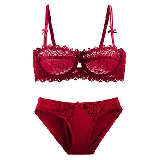 Evropská a americká ultratenká průhledná krajková souprava podprsenky s polovičním košíčkem - Sexy a design proti povislým prsům