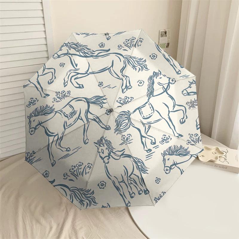 

1PC Horse Floral Automatic Open/Close Umbrella with Windproof, 8-Rib Sturdy Canopy, Durable Ribs, Fashionable Design1380A