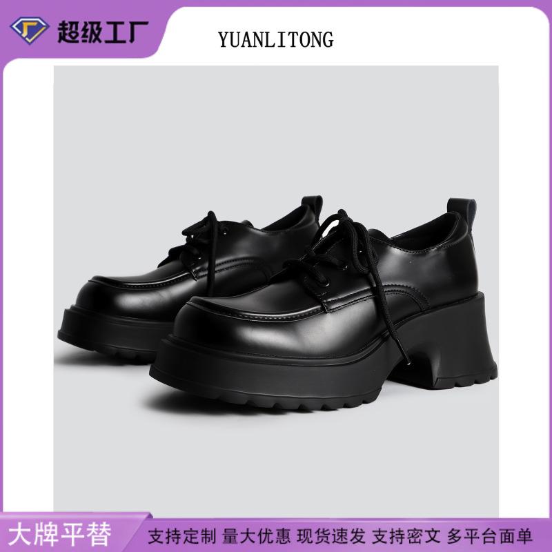 2025 spring new fashion outer wear thick heel small leather shoes women's platform solid color Mary Jane glossy fashion single shoes women
