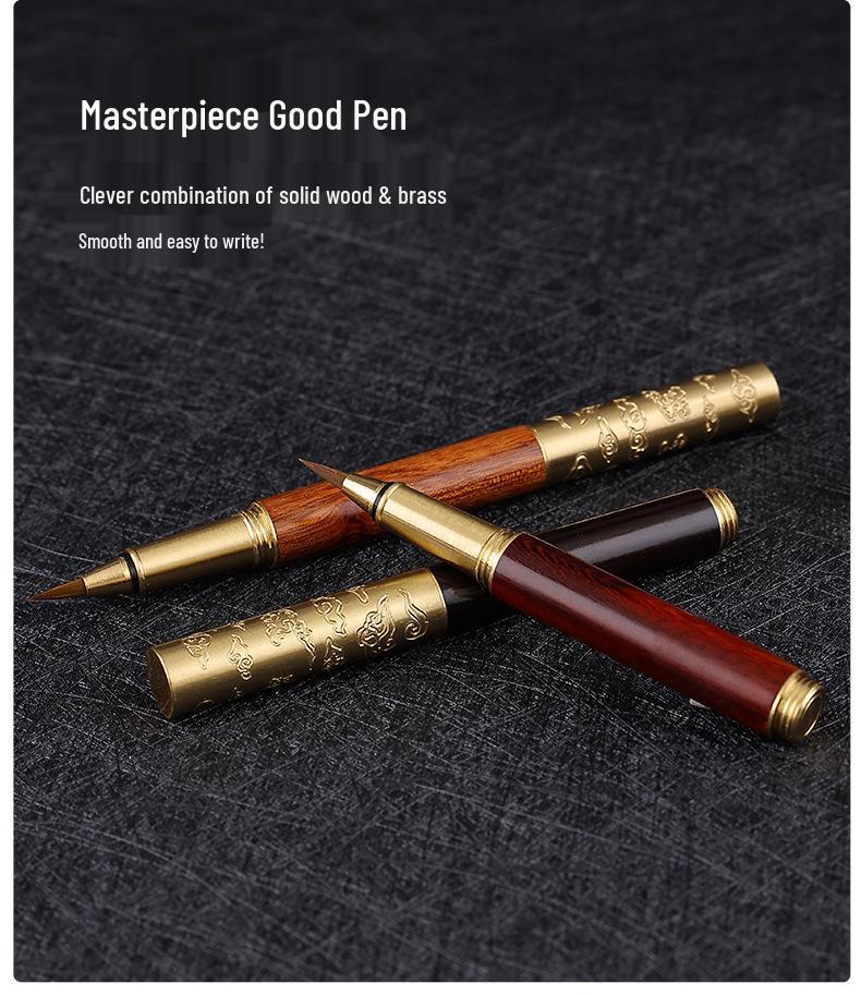 Retro Brass & Sandalwood Pocket Fountain Pen Set – Signature Calligraphy and Business Office Gift.