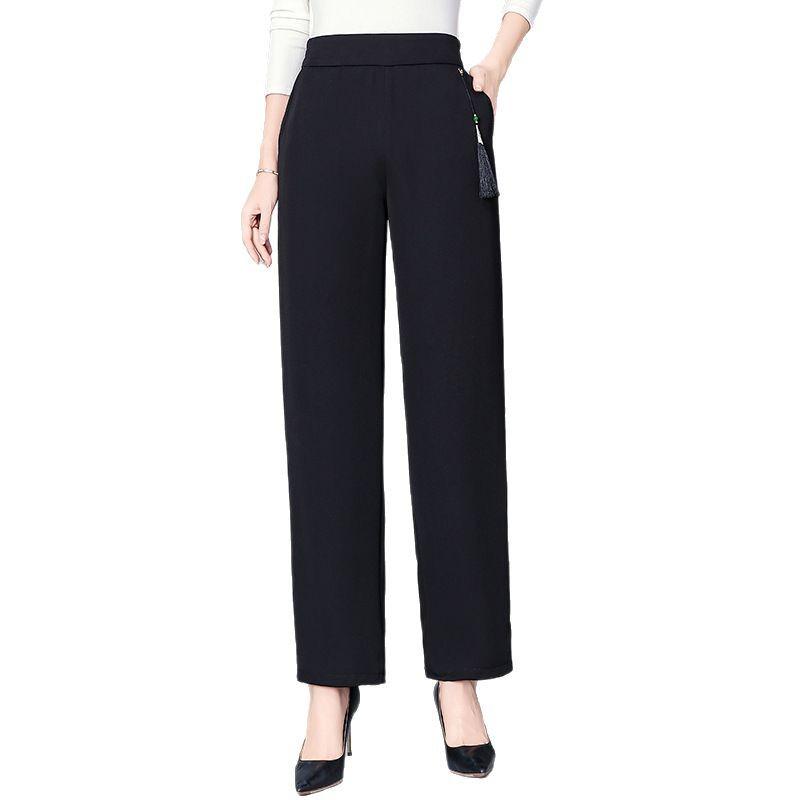 Spring/Summer High-Waisted Straight-Leg Pants for Middle-Aged Women, 45-60, In Solid Colors