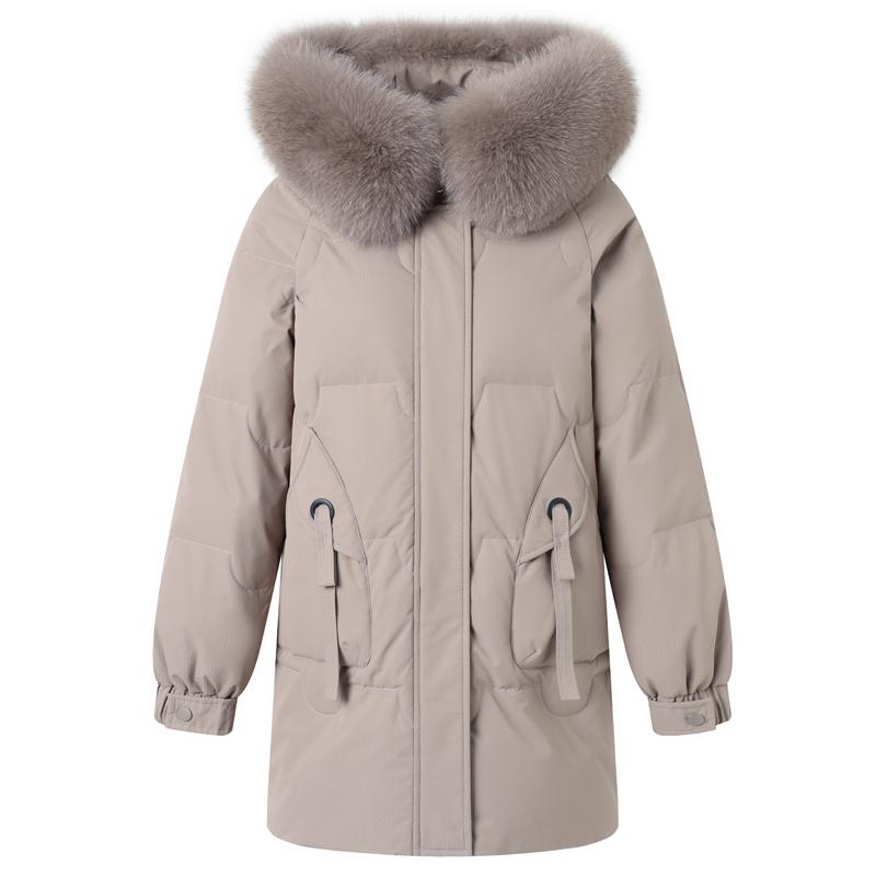 Real Fur Collar Middle-aged Women's Winter Down Coats Hooded Plus Size XL-6XL Thick Warm White Duck Down Jackets for Women Clothes