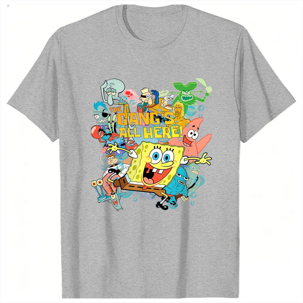 Spongebobs The Gangs All Here T Shirt Unisexs Vintage Pure Cotton T Shirts Summer O Neck Fashion Tee Shirt Oversized Clothes