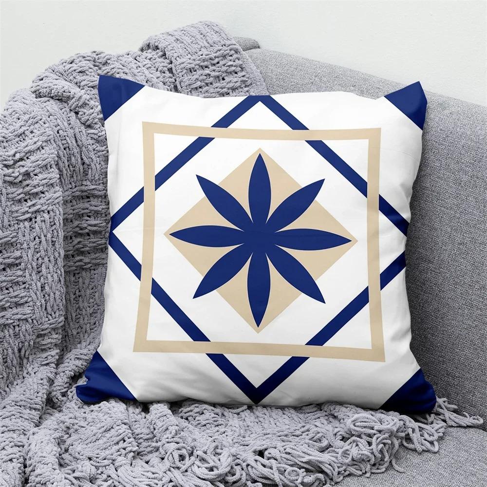 Blue Geometric Decorative Pillowcase Interior Decoration Office Living Room Home Pillowcase