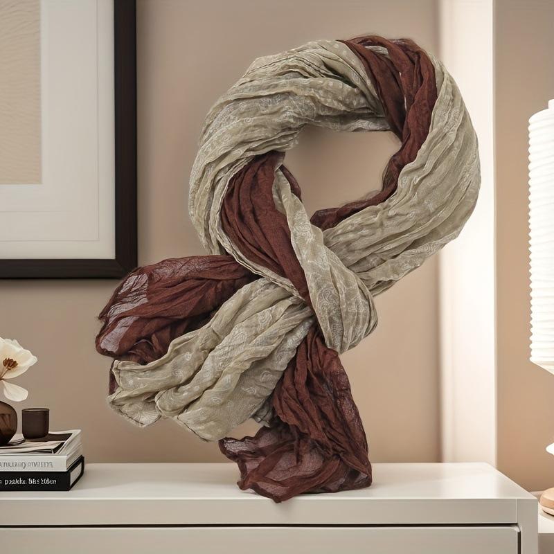 Retro Style Cotton and Linen Floral Scarf Long Color Blocked Ethnic Style Thin Shawl