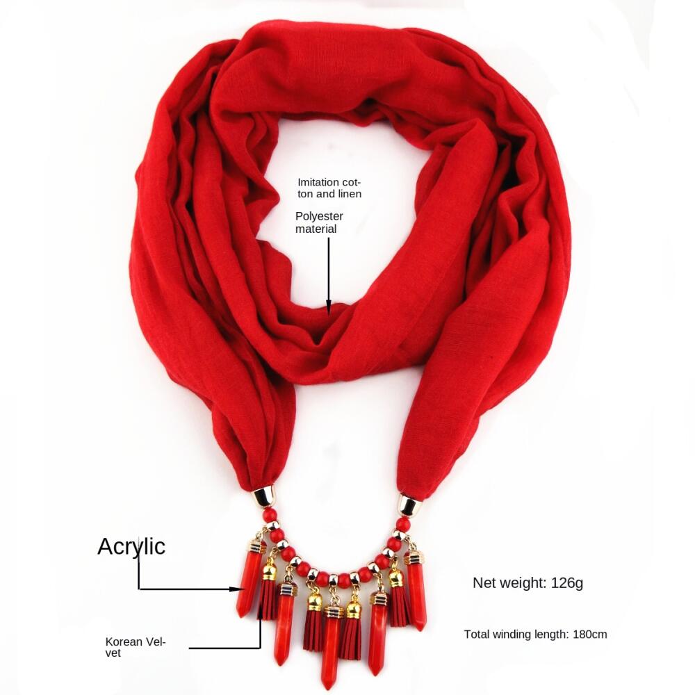 Stilvoller Baumwollleinen-Infinity-Schal mit Quastenkette mit Perlen – Modischer Damenschal für lässige & Boho-Outfits
