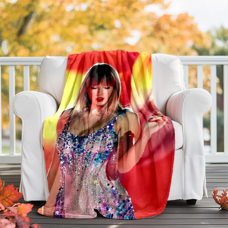 1pc Taylor Swift1 Theme Blanket - Digital Print, Polyester, Cozy for All Seasons, Perfect for Outdoor, Camping, and Travel