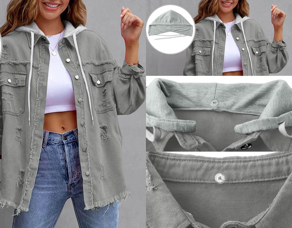 Trendig damjacka i denim, medellång, lös, fransad - Europeisk & Amerikansk Stil Mode Slag Casual Kläder