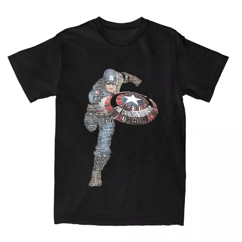 

Vintage Hero Captain America Printed T-shirt Men s and Women s Summer Cotton T-shirt Casual Fashion Street Short Sleeve S чёрный
