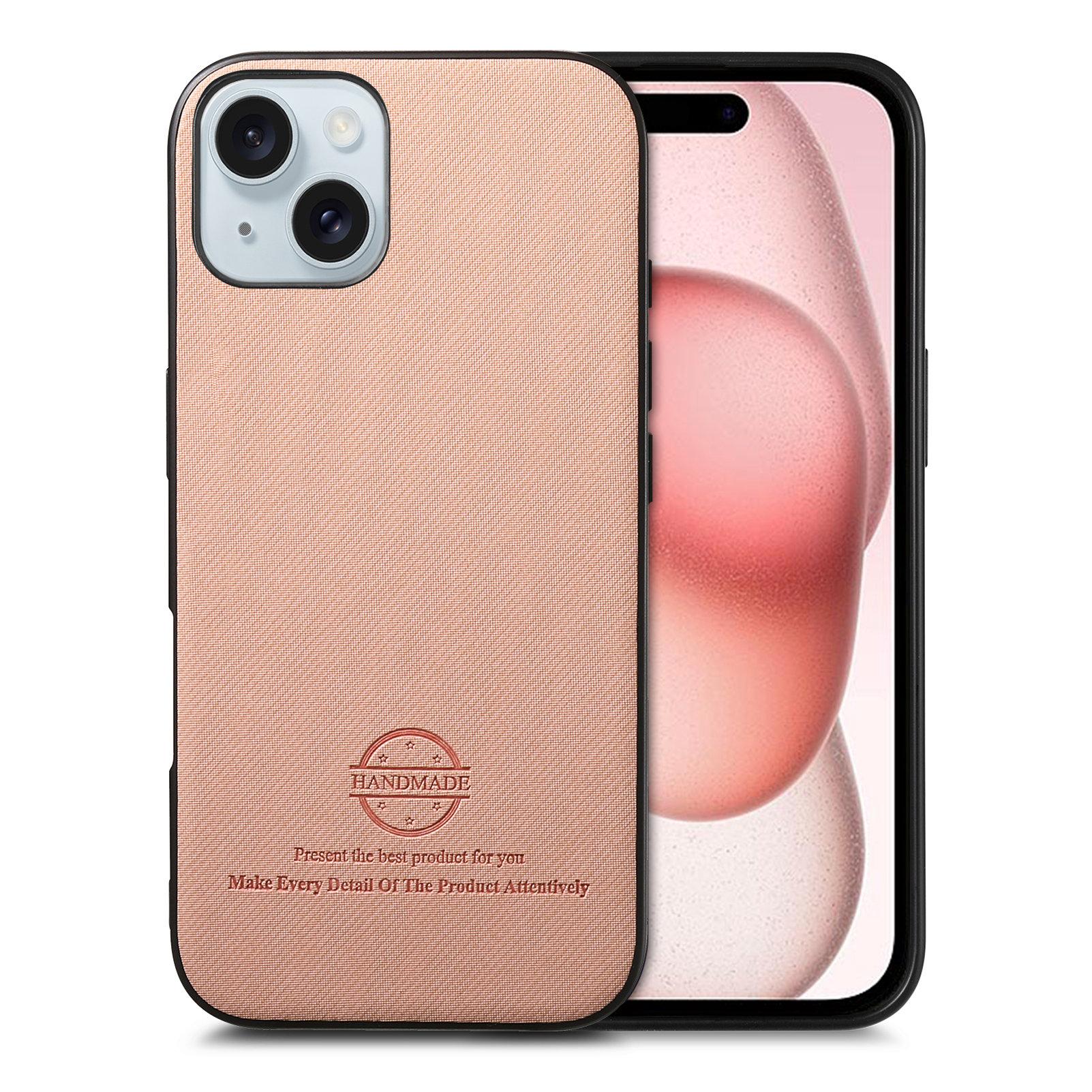 

Кожаная задняя крышка для телефона iPhone 15 с тканевой текстурой Pink