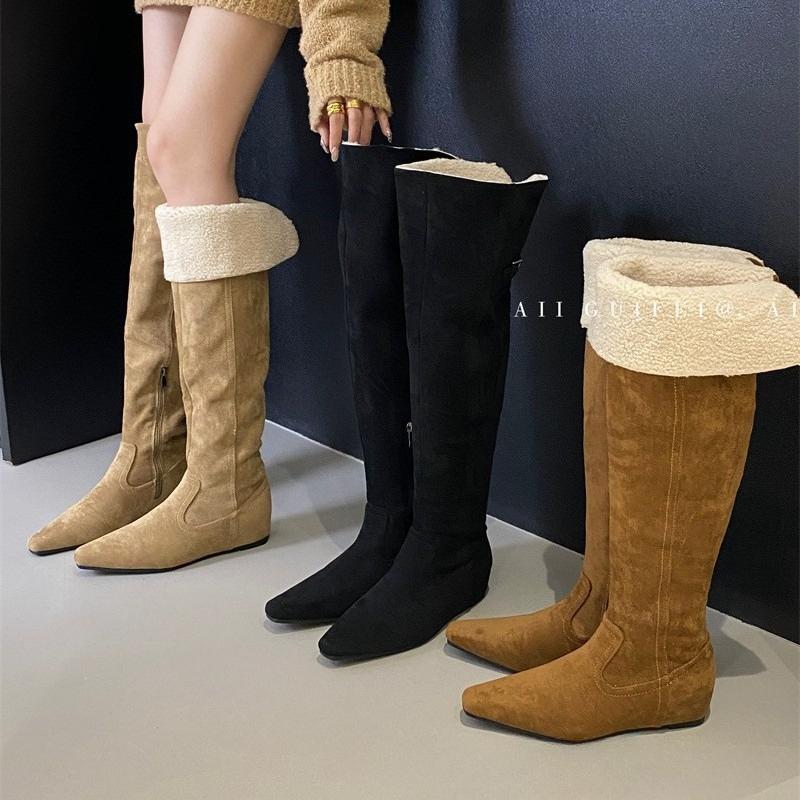 Women's Large Size Soft Sole Winter Warm Fur One Snow Boots Padded Lined Ankle Boots Anti-slip Hiking Casual Sports Cotton Boots Rider Boots