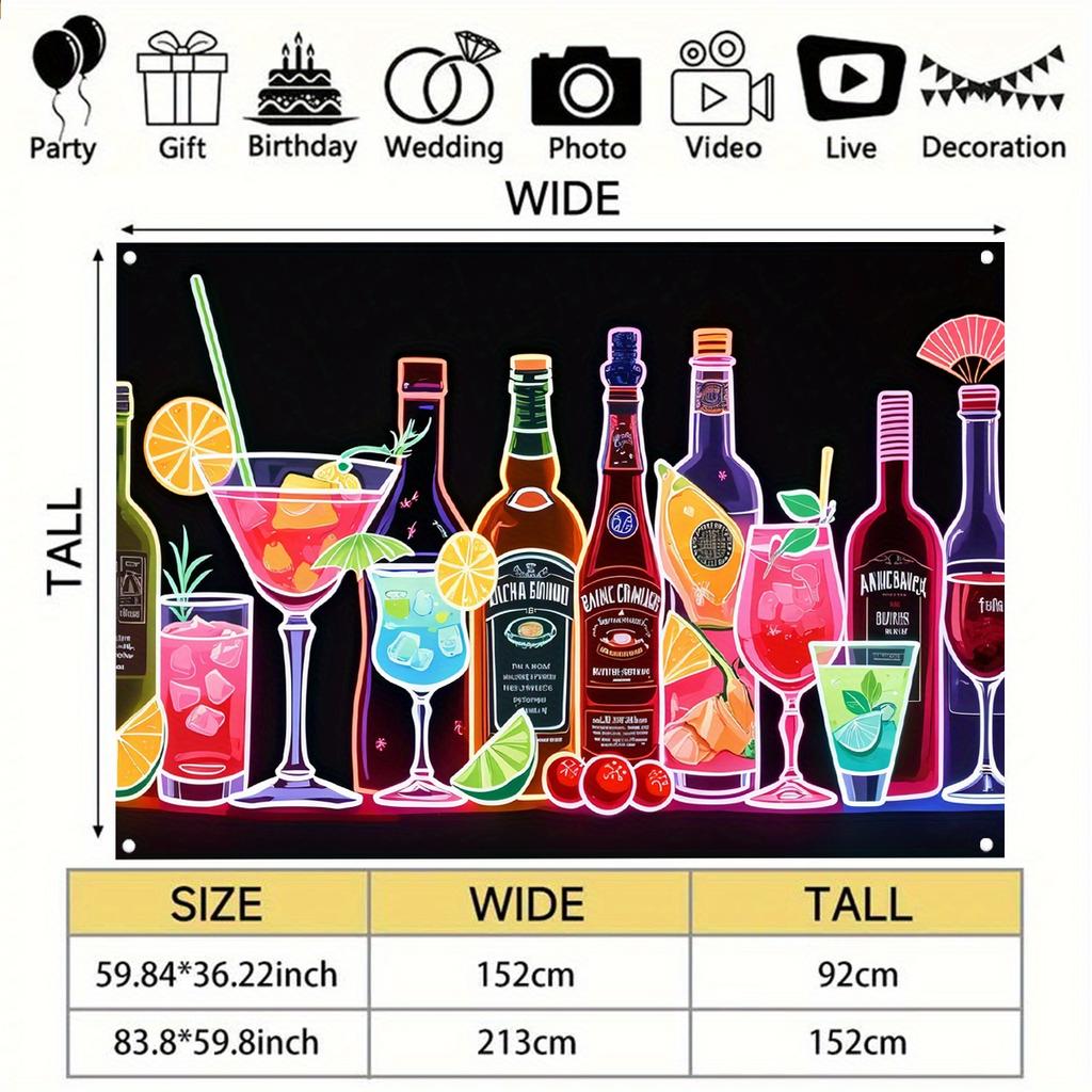 Stoff mit tropischem Cocktail-Hintergrund, neon-retro Western-Stil Bar-Dekoration, geeignet für Geburtstagsfeiern und Brautpartys