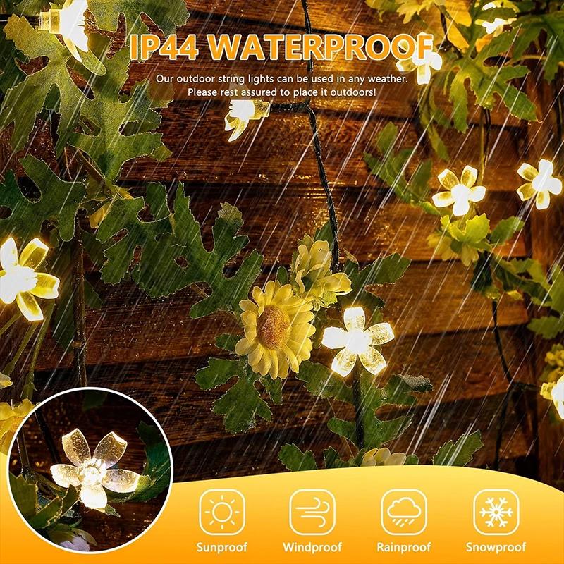 Warm white petal light cherry blossom light waterproof solar LED string light, garden decoration outdoor light wedding Christmas party