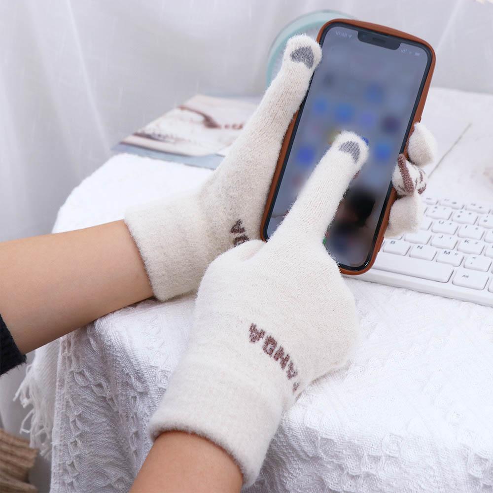 Thick Panda Elastic Women Knitted Gloves Driving Gloves Female Gloves Wool Mittens