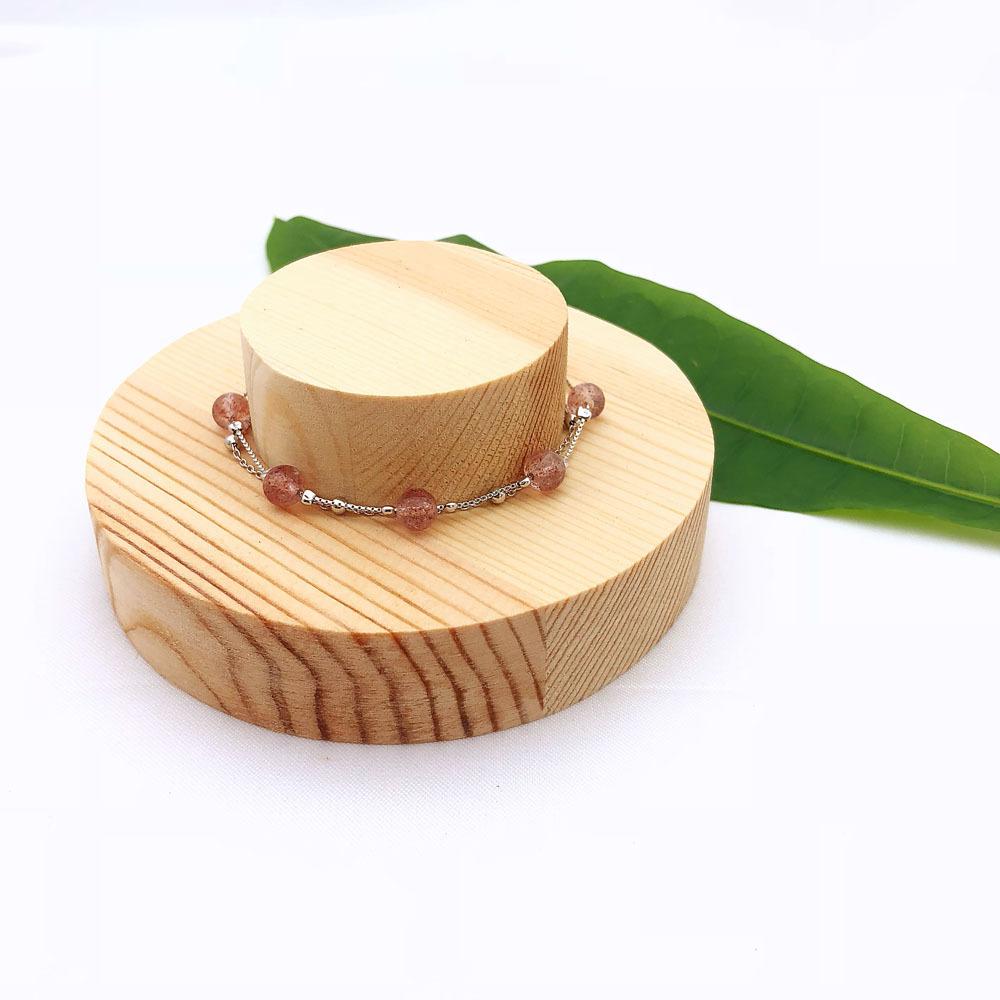 Korean Version Copper Double-layer Natural Strawberry Crystal Powder Crystal Bracelet Female