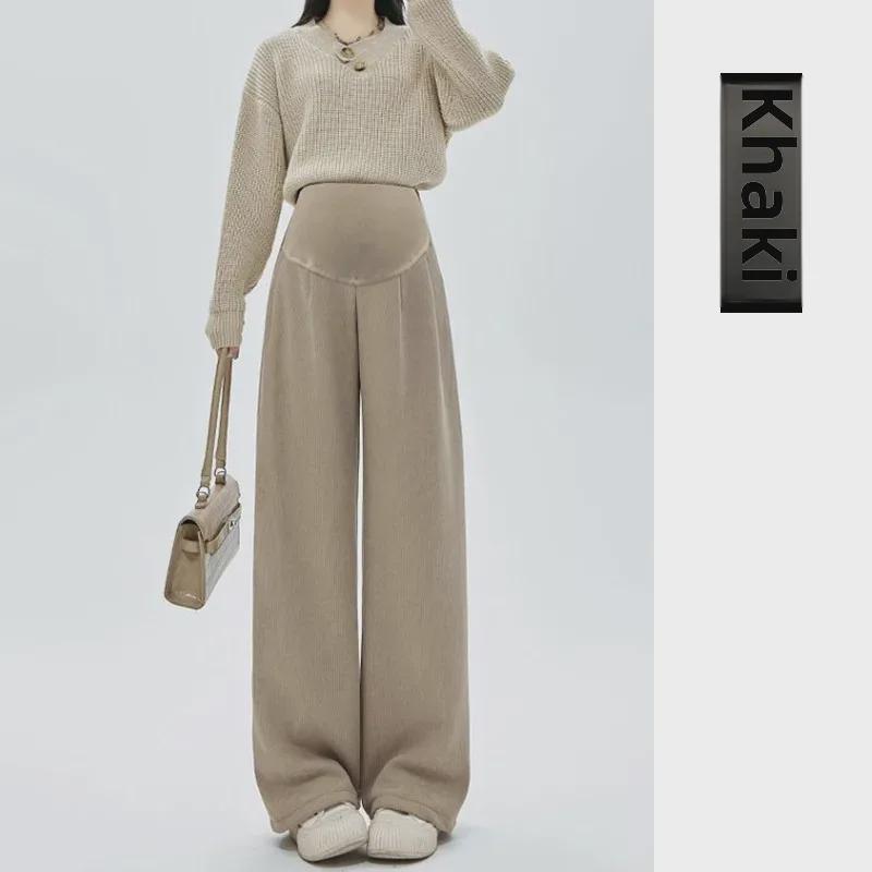 2024 Spring & Autumn Maternity Velvet Cotton Wide-Leg Pants with Belly Support